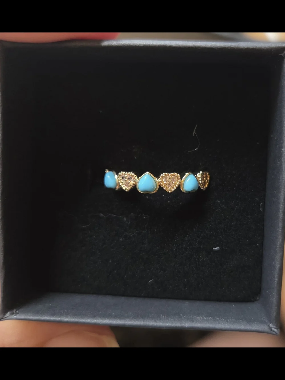 Gold Tone Faux Turquoise Heart And CZ Ring - Women's Sz 6 NIB